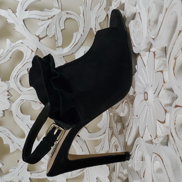 Karl Lagerfeld Shoes - Karl Lagerfeld Paris Black Suede Slingback Heels w High Ruffled Vamp & Open Toe